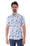 BARABAS Men's Wholesale Floral Linen Button Down Short Sleeve Shirts 4SST17 White Blue