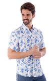 BARABAS Men's Wholesale Floral Linen Button Down Short Sleeve Shirts 4SST17 White Blue