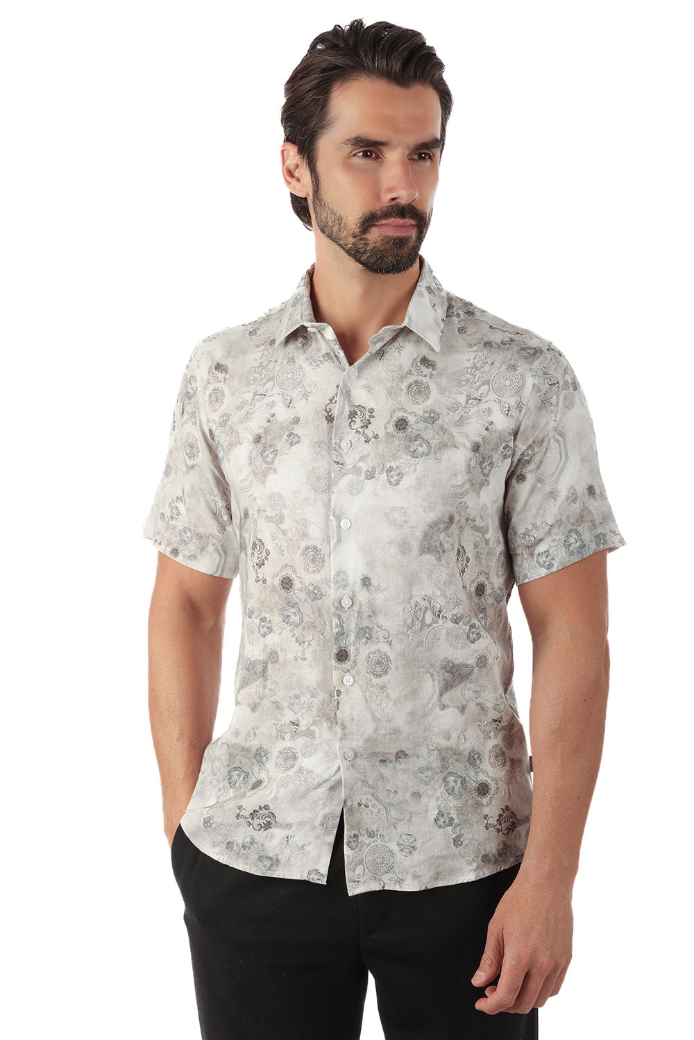 BARABAS Men's Wholesale Floral Abstract Button Down Short Sleeve Shirts 4SST18 Grey