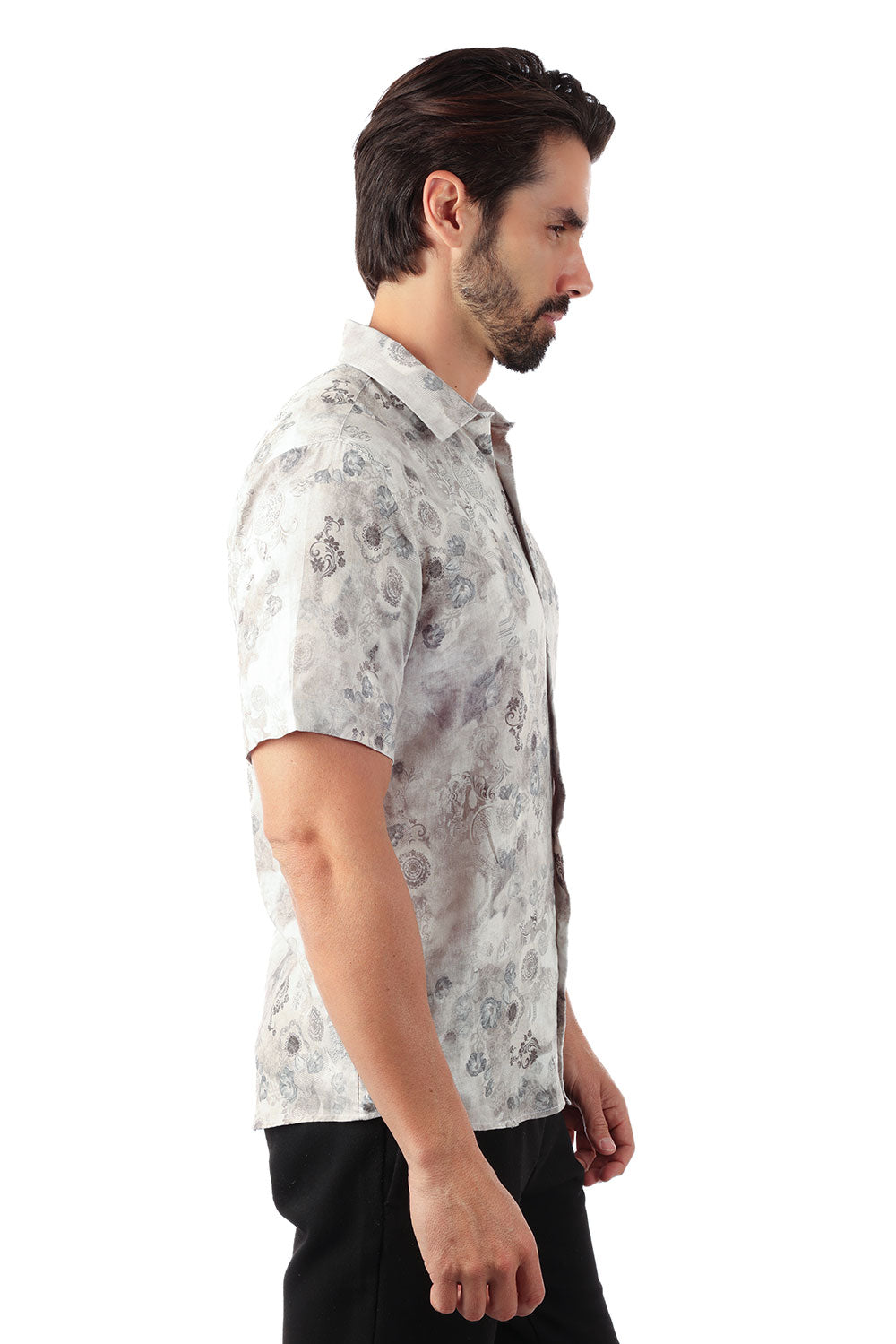 BARABAS Men's Wholesale Floral Abstract Button Down Short Sleeve Shirts 4SST18 Grey