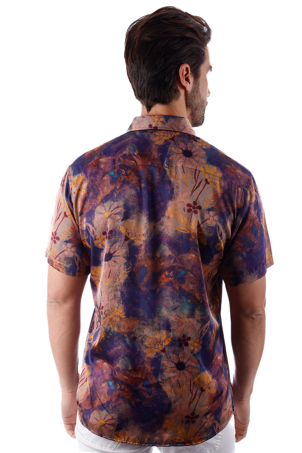 BARABAS Men's Wholesale Colorful Floral Button Down Short Sleeve Shirts 4sst21 Purple