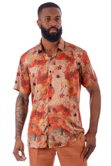 BARABAS Men's Wholesale Colorful Floral Button Down Short Sleeve Shirts 4sst21 Rust