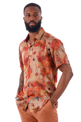 BARABAS Men's Wholesale Colorful Floral Button Down Short Sleeve Shirts 4sst21 Rust