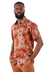 Barabas Wholesale Men's Colorful Floral Button Down Short Sleeve Shirts 4sst21 Rust