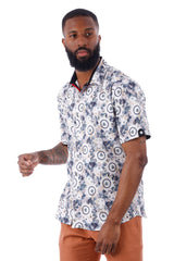 Barabas Men's Wholesale Geometric Stretch Button Down Short Sleeve Shirts 4SST23 Multi Navy