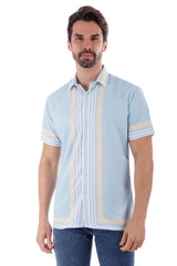 BARABAS Men's Wholesale Striped Summer Button Down Short Sleeve Shirts 4sst26 Light Blue