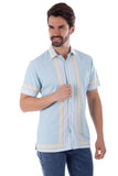 BARABAS Men's Wholesale Striped Summer Button Down Short Sleeve Shirts 4sst26 Light Blue