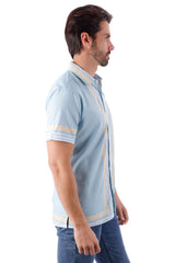 BARABAS Men's Wholesale Striped Summer Button Down Short Sleeve Shirts 4sst26 Light Blue