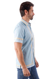 BARABAS Men's Wholesale Striped Summer Button Down Short Sleeve Shirts 4sst26 Light Blue