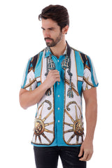 Barabas Wholesale Men's Ship Helm Button Down Short Sleeve Shirts 4sst28 Multicolor