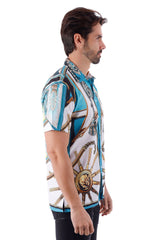 Barabas Wholesale Men's Ship Helm Button Down Short Sleeve Shirts 4sst28 Multicolor