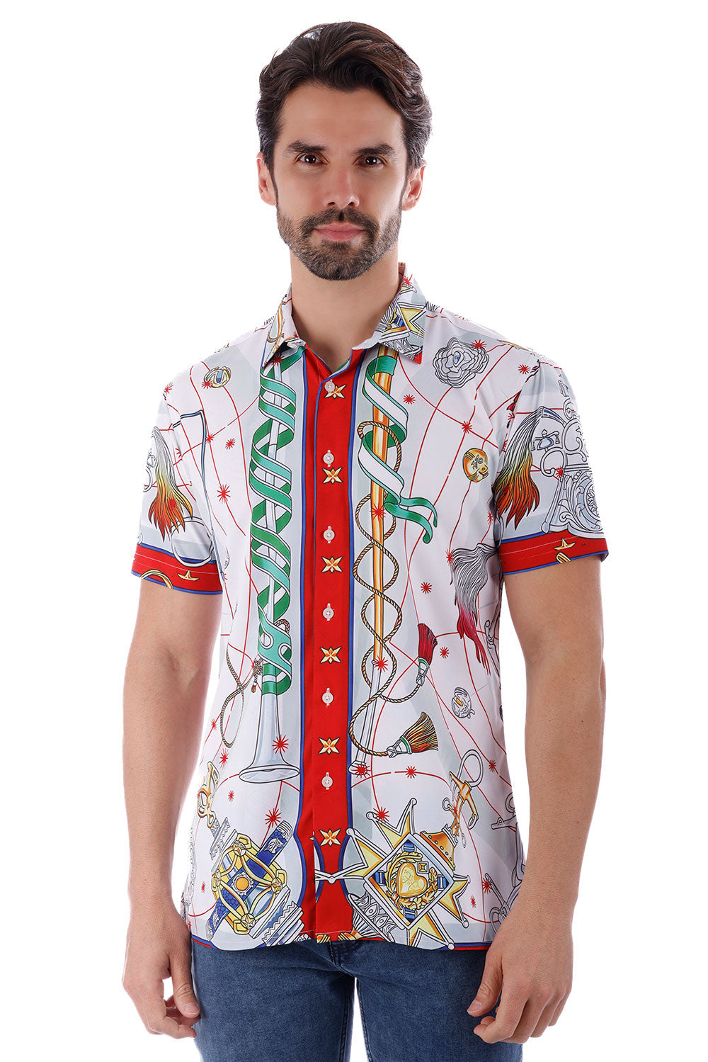 BARABAS Men's Wholesale Animal Geometric Button Down Short Sleeve Shirts 4sst32 Multi