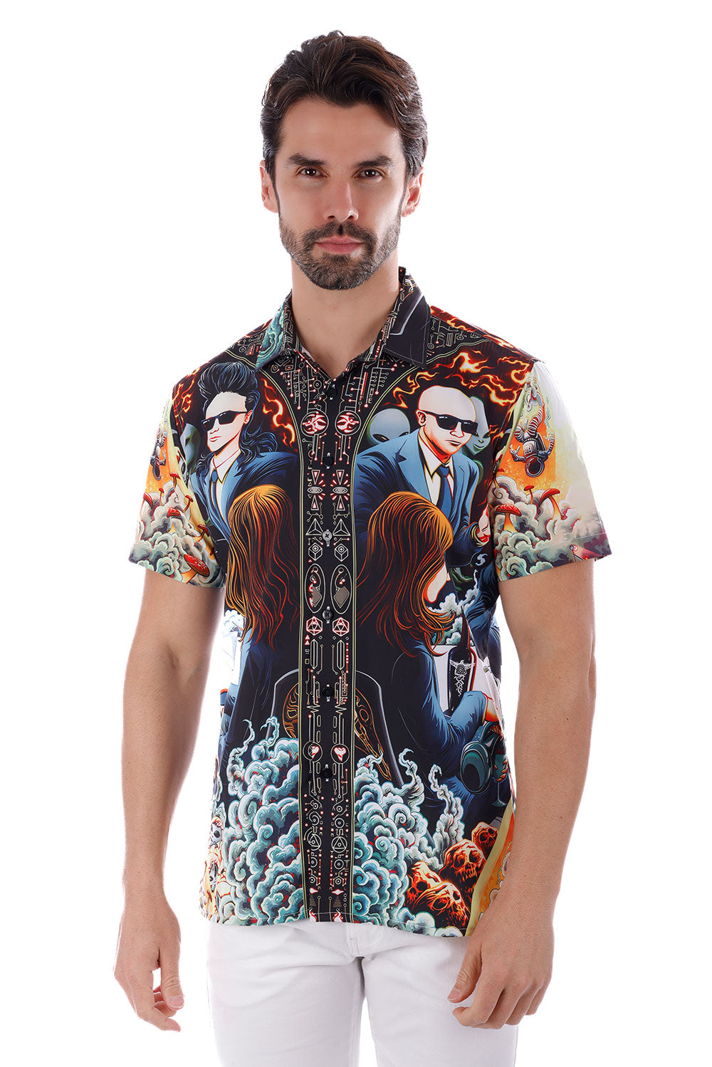 BARABAS Men's Wholesale Comic Science Fiction Printed Short Sleeve Shirts 4sst36