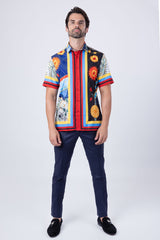 Barabas Wholesale Men's Floral Zodiac Sign Lion Short Sleeve Shirts 4SST38
