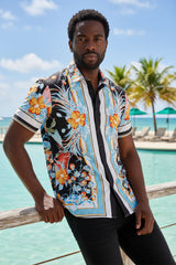 Barabas Wholesale Men's Floral Ocean Nature Striped Short Sleeve Shirts 4sst39