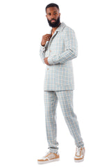 Barabas Men's Geometric Pattern Wool Collared Suit Set 4SU07 Blue