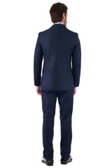 Barabas Men's Wholesale Solid Color Peak Satin Lapel Suit Set 4SU13 Navy