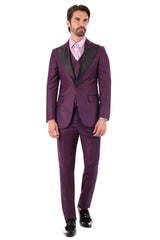 Barabas Men's Wholesale Solid Color Peak Satin Lapel Suit Set 4SU13 Purple