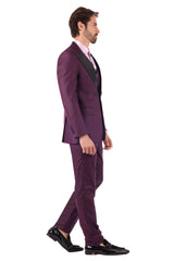 Barabas Men's Wholesale Solid Color Peak Satin Lapel Suit Set 4SU13 Purple