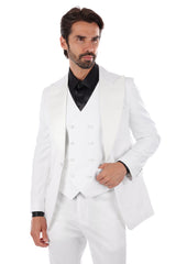 Barabas Men's Wholesale Solid Color Peak Satin Lapel Suit Set 4SU13 White