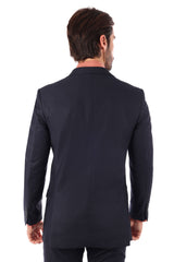 Barabas Men's Solid Color Notched Lapel Suit 4SU19 Navy