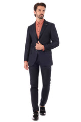 Barabas Men's Solid Color Notched Lapel Suit 4SU19 Navy