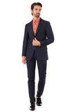 Barabas Men's Solid Color Notched Lapel Suit 4SU19 Navy