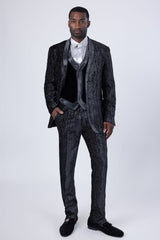 Barabas Wholesale Men's Velvet Fabric Glitter Shinny Shawl Lapel Suits 4SU21 Charcoal