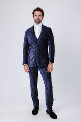 Barabas Wholesale Men's Velvet Fabric Glitter Shawl Lapel Blazer 4SU21 Navy