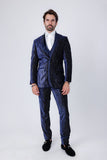 Barabas Wholesale Men's Velvet Fabric Glitter Shawl Lapel Blazer 4SU21 Navy