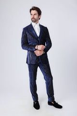 Barabas Wholesale Men's Velvet Fabric Glitter Shawl Lapel Blazer 4SU21 Blue
