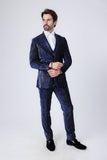 Barabas Wholesale Men's Velvet Fabric Glitter Shawl Lapel Blazer 4SU21 Blue