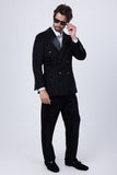 Barabas Wholesale Men's  Glitter Pattern Shiny Peak Lapel Suit Set 4SU22 Black