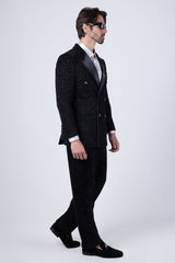 Barabas Wholesale Men's  Glitter Pattern Shiny Peak Lapel Suit Set 4SU22 Black