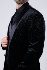 Barabas Wholesale Men's Velvet Fabric Rhinestone Solid Shawl Lapel Blazer 4SU23 Black
