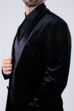 Barabas Wholesale Men's Velvet Fabric Rhinestone Solid Shawl Lapel Blazer 4SU23 Black