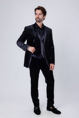 Barabas Wholesale Men's Velvet Fabric Rhinestone Solid Shawl Lapel Blazer 4SU23 Black