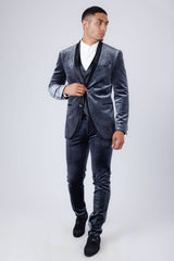 Barabas Wholesale Men's Velvet Fabric Rhinestone Solid Shawl Lapel Blazer 4SU23 Dark Grey