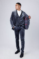Barabas Wholesale Men's Velvet Fabric Rhinestone Solid Shawl Lapel Blazer 4SU23 Ash