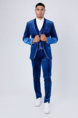 Barabas Wholesale Men's Velvet Fabric Rhinestone Solid Shawl Lapel Blazer 4SU23 Sapphire