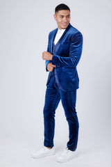 Barabas Wholesale Men's Velvet Fabric Rhinestone Solid Shawl Lapel Blazer 4SU23 Blue