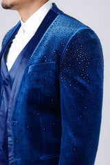 Barabas Wholesale Men's Velvet Fabric Rhinestone Solid Shawl Lapel Blazer 4SU23 Sky Blue