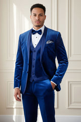Barabas Wholesale Men's Velvet Fabric Rhinestone Solid Shawl Lapel Blazer 4SU23 Sapphire