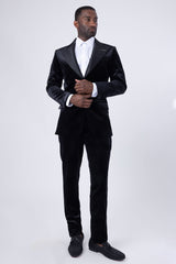 Barabas Wholesale Men's Velvet Shiny Fabric Peak Lapel Suit 4SU29 Black
