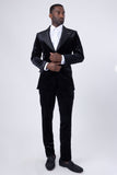 Barabas Wholesale Men's Velvet Shiny Fabric Peak Lapel Suit 4SU29 Black