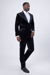 Barabas Wholesale Men's Velvet Shiny Fabric Peak Lapel Suit 4SU29 Black