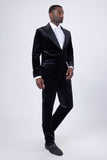 Barabas Wholesale Men's Velvet Shiny Fabric Peak Lapel Suit 4SU29 Black