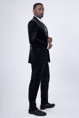 Barabas Wholesale Men's Velvet Shiny Fabric Peak Lapel Suit 4SU29 Black