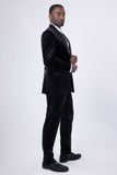 Barabas Wholesale Men's Velvet Shiny Fabric Peak Lapel Suit 4SU29 Black