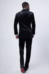 Barabas Wholesale Men's Velvet Shiny Fabric Peak Lapel Suit 4SU29 Black